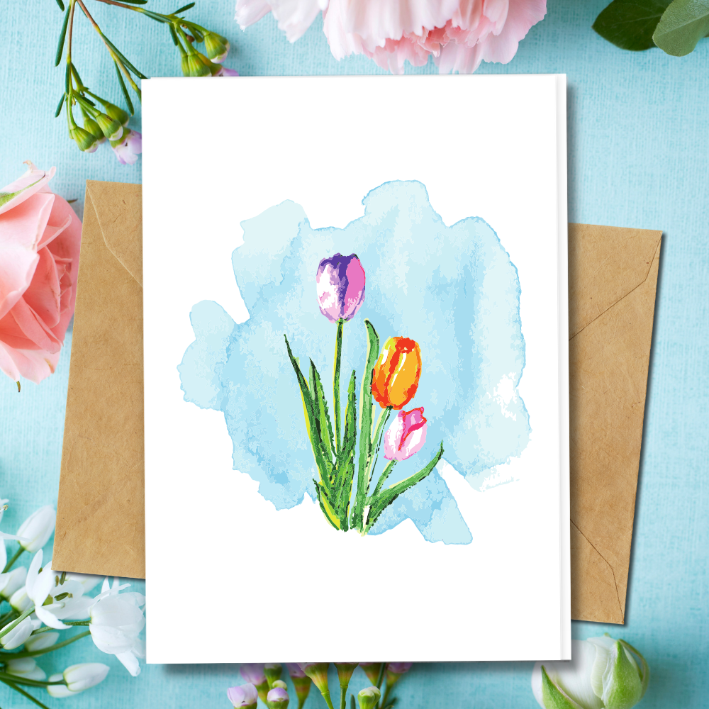 handmade cards, greeting cards with flower tulips design, recycled paper