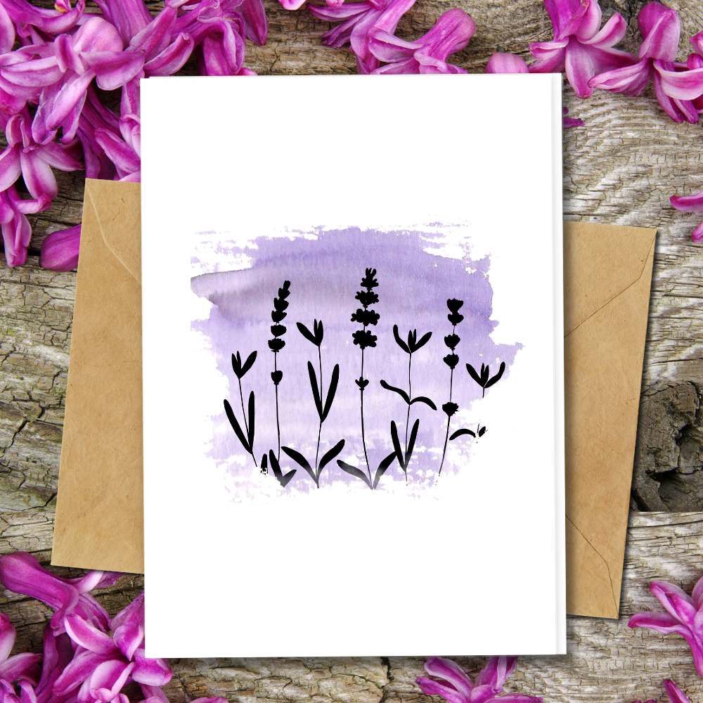 greeting cards, eco friendly handmade card purple flowers design,