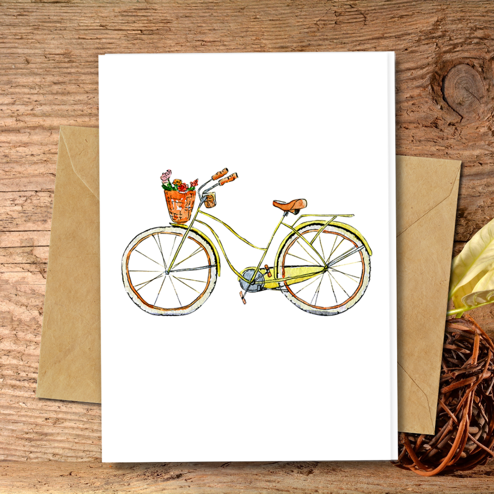 eco friendly handmade cards, eco friendly greeting cards cute bicycle design