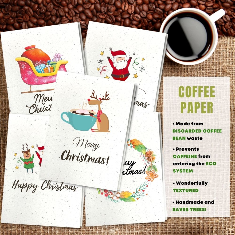 mixed pack of 5 greeting cards made with coffee husk