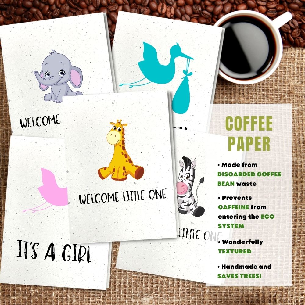 Mixed Pack of 5 New Baby Card made with coffee husk
