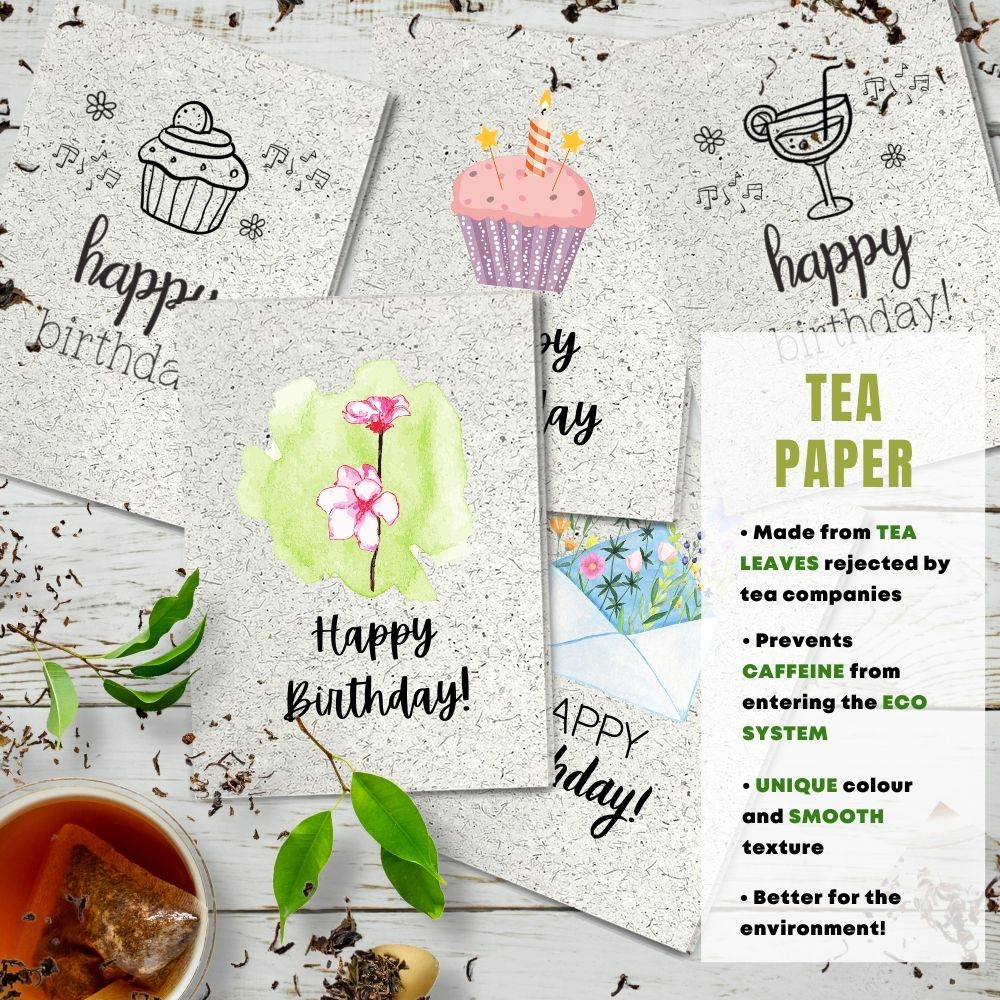 mixed pack of 5 birthday cards made with tea paper
