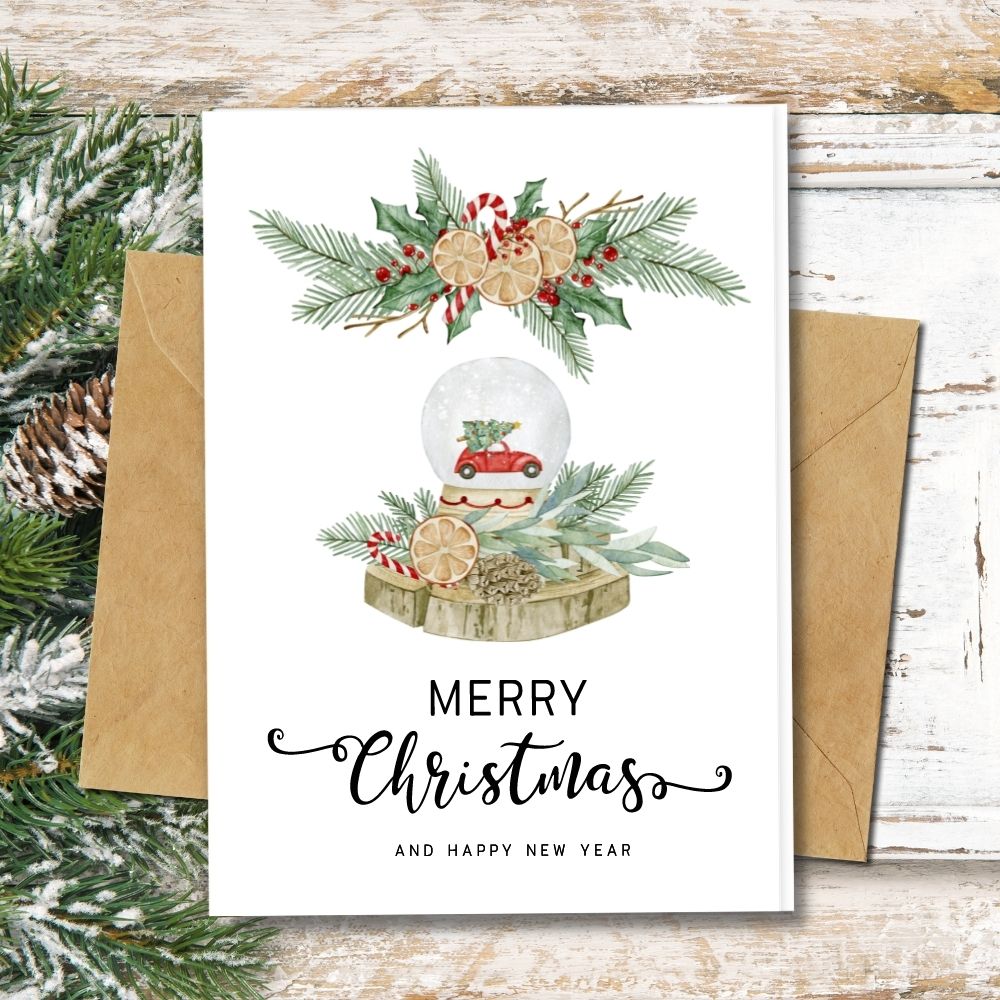 handmade eco christmas card with snowball and mistletoe designs