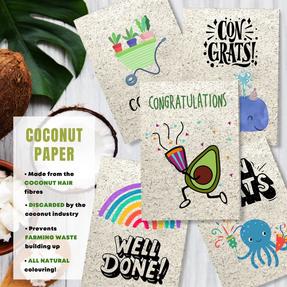 mixed pack of 5 congratulation cards made with coconut husk