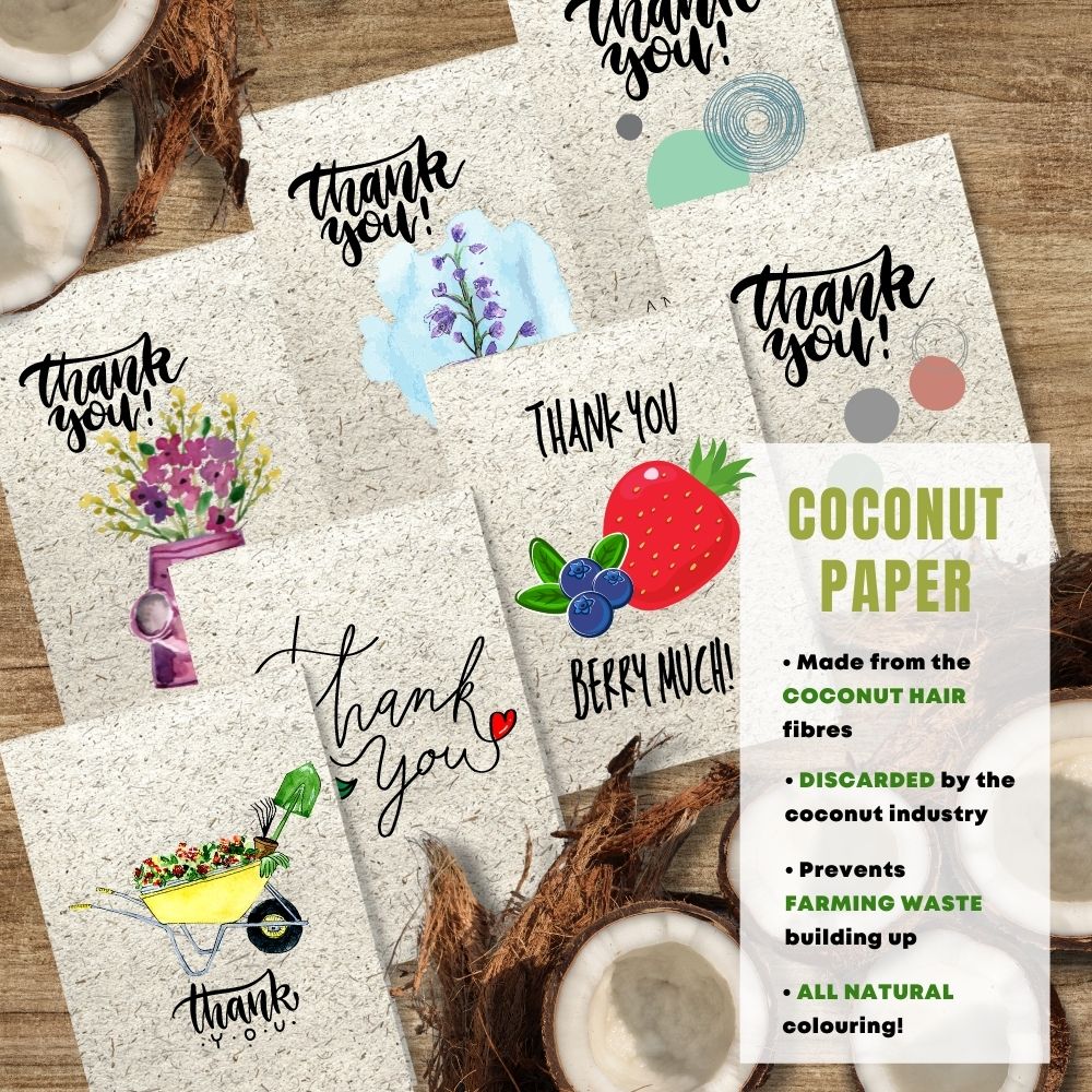 Mixed Pack of 8 Thank You Card made with coconut husk