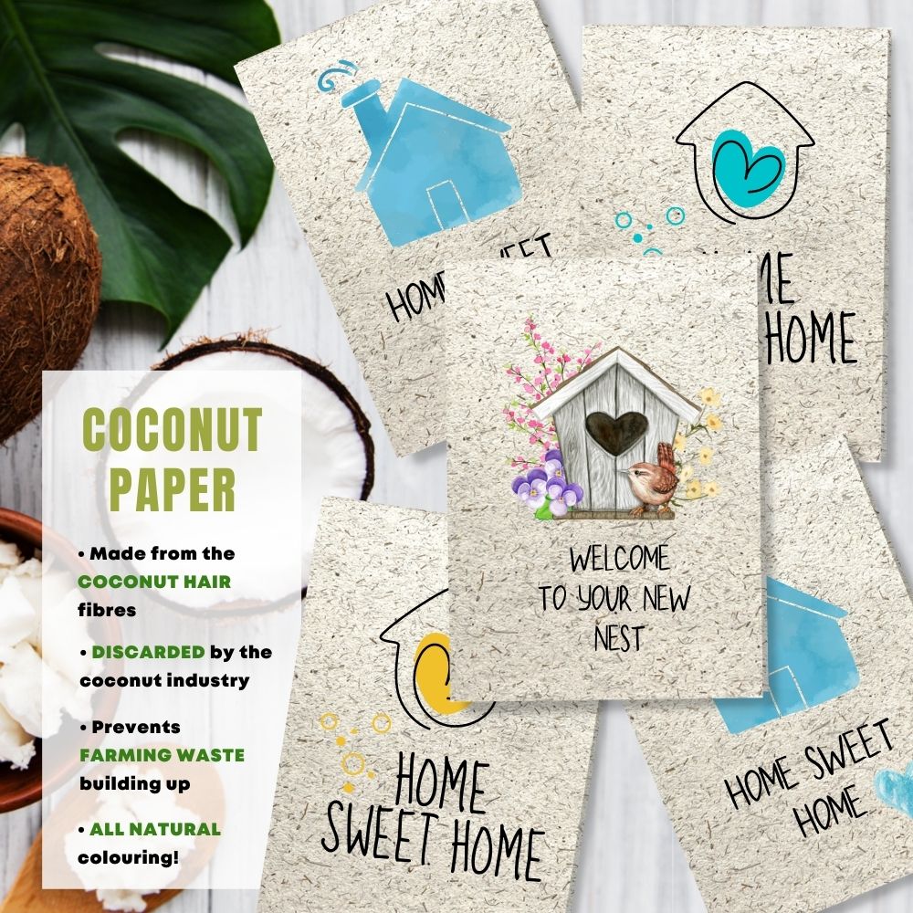 Mixed Pack of 5 New Home Card made with coconut husk