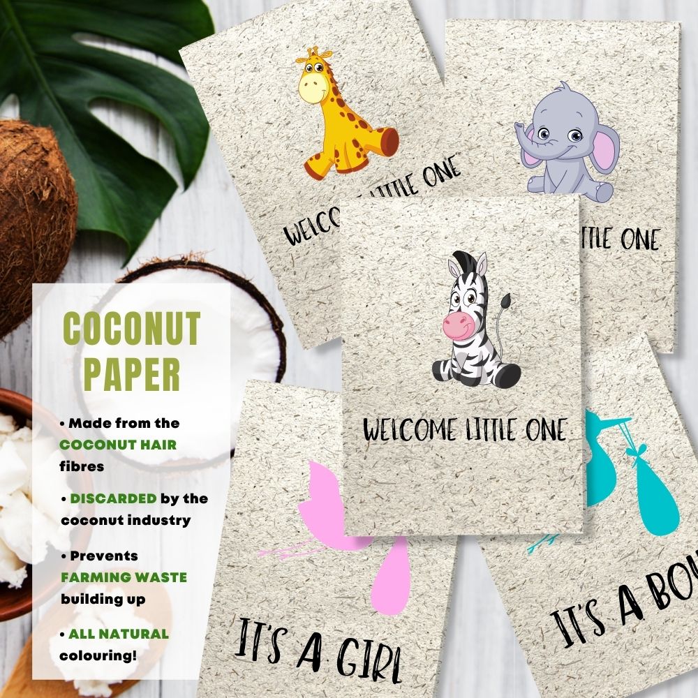 Mixed Pack of 5 New Baby Card made with coconut husk