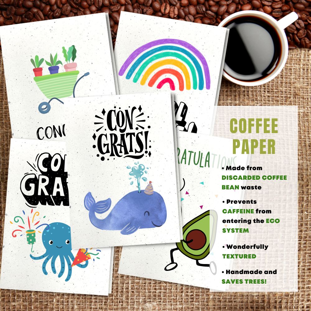 mixed pack of 5 congratulation cards made with coffee husk