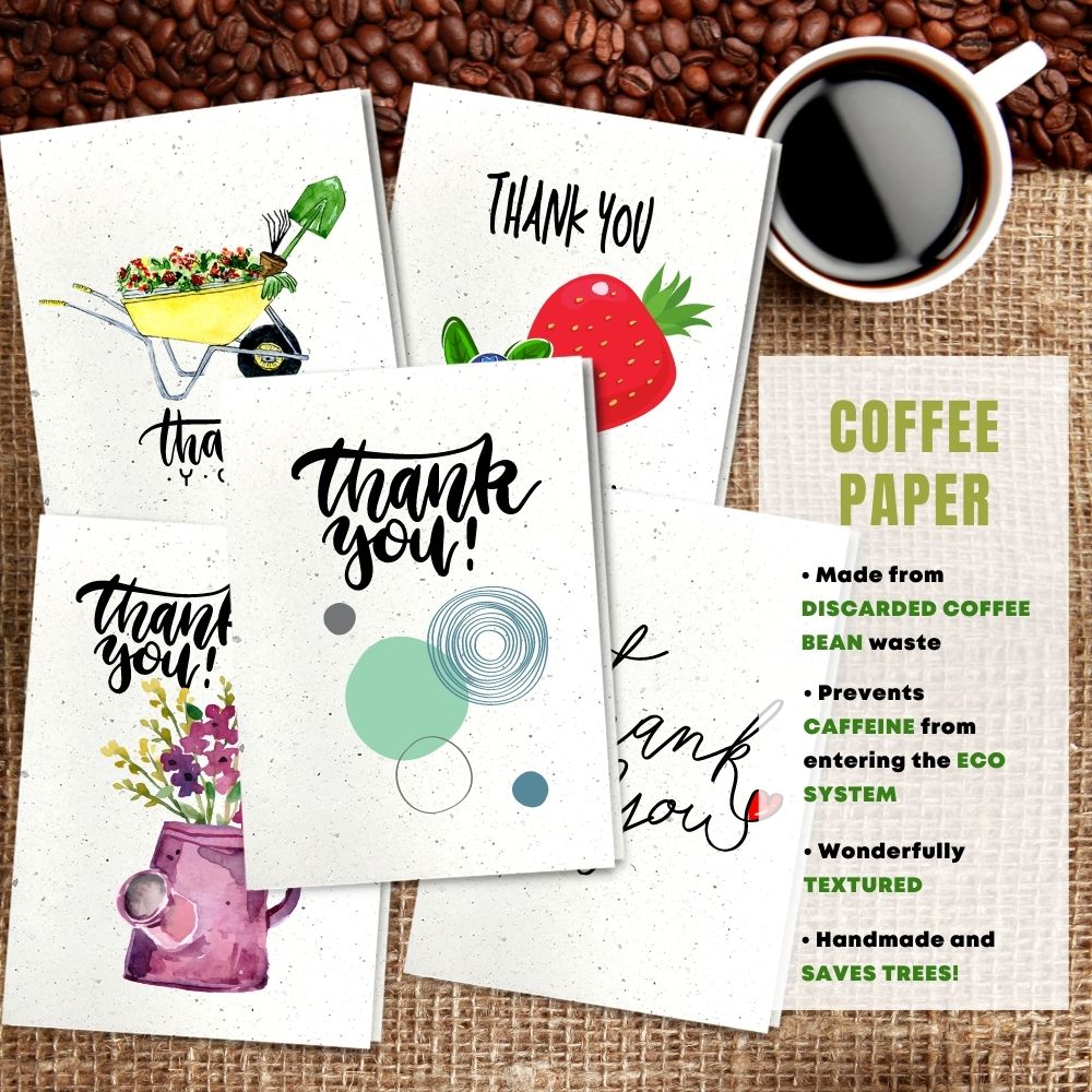 Mixed Pack of 5 Thank You Card made with coffee husk