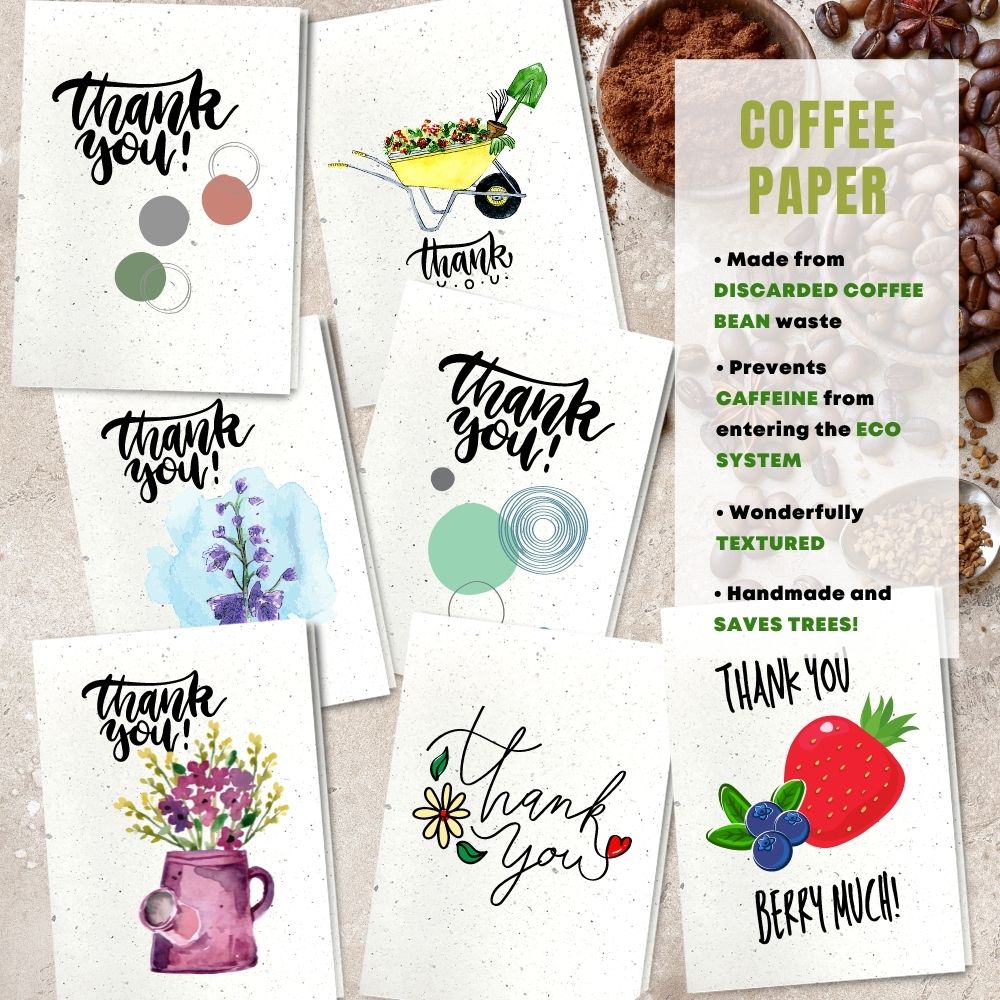 Mixed Pack of 8 Thank You Card made with coffee husk