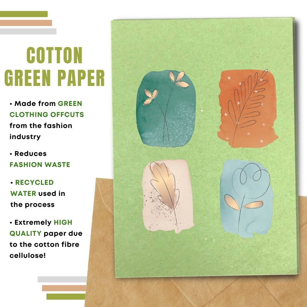 greeting card made with cotton waste green