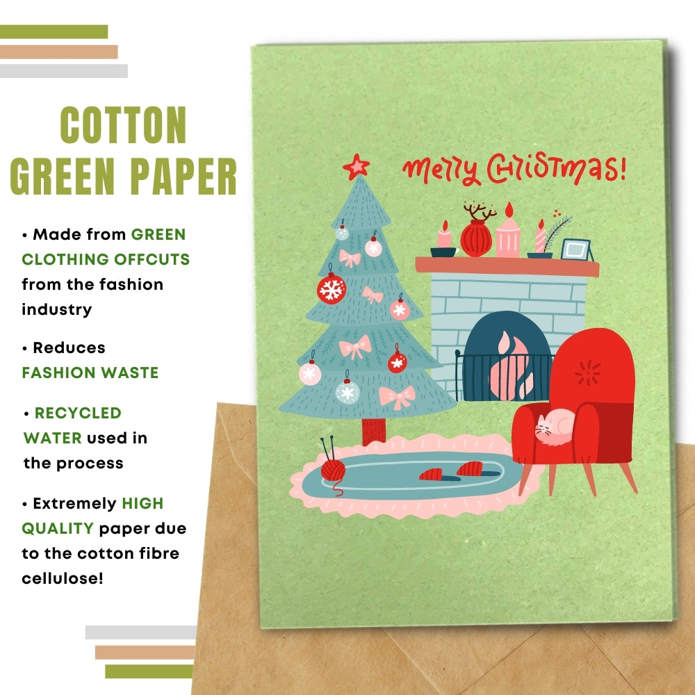 greeting card made with cotton waste green