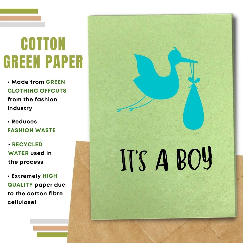 greeting card made with cotton waste green