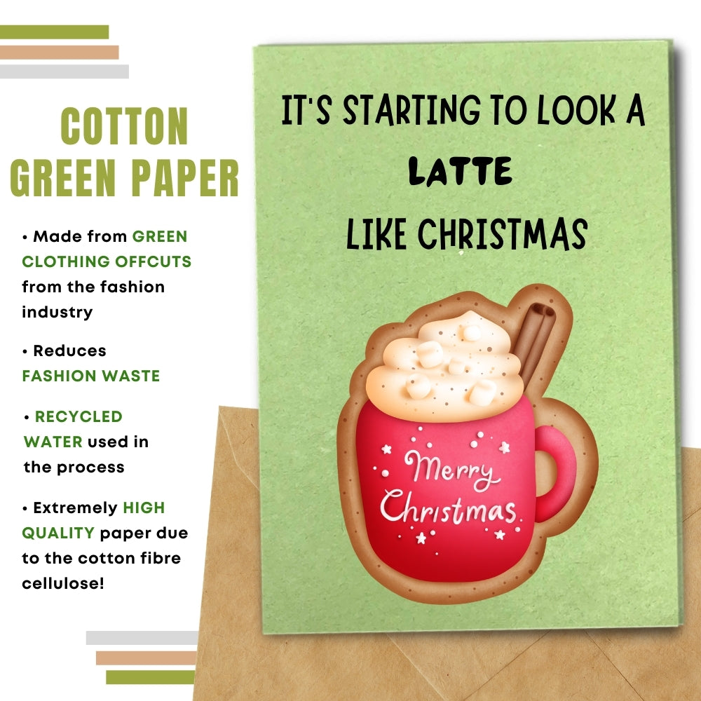 christmas card made with cotton waste green