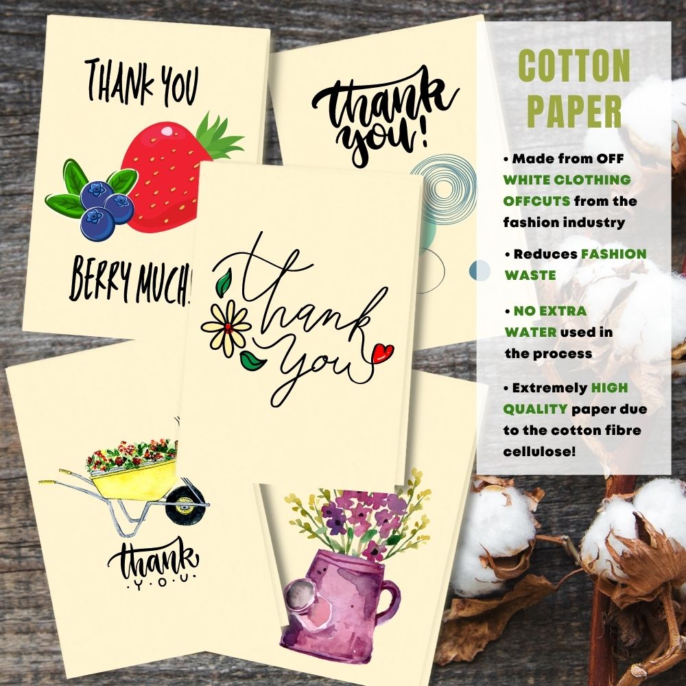 Mixed Pack of 5 Thank You Card made with cotton pulp