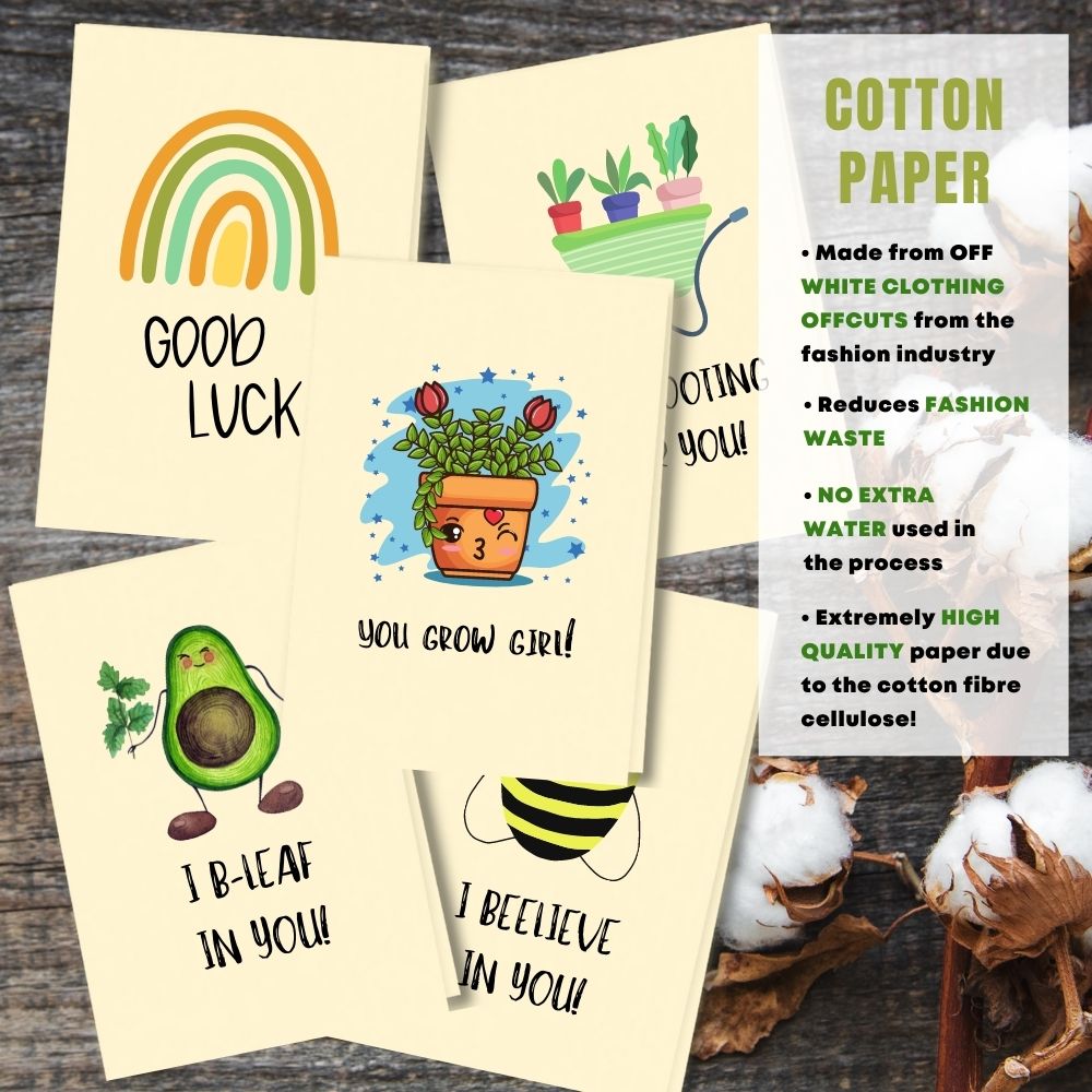 mixed pack of 5 good luck cards made with cotton pulp