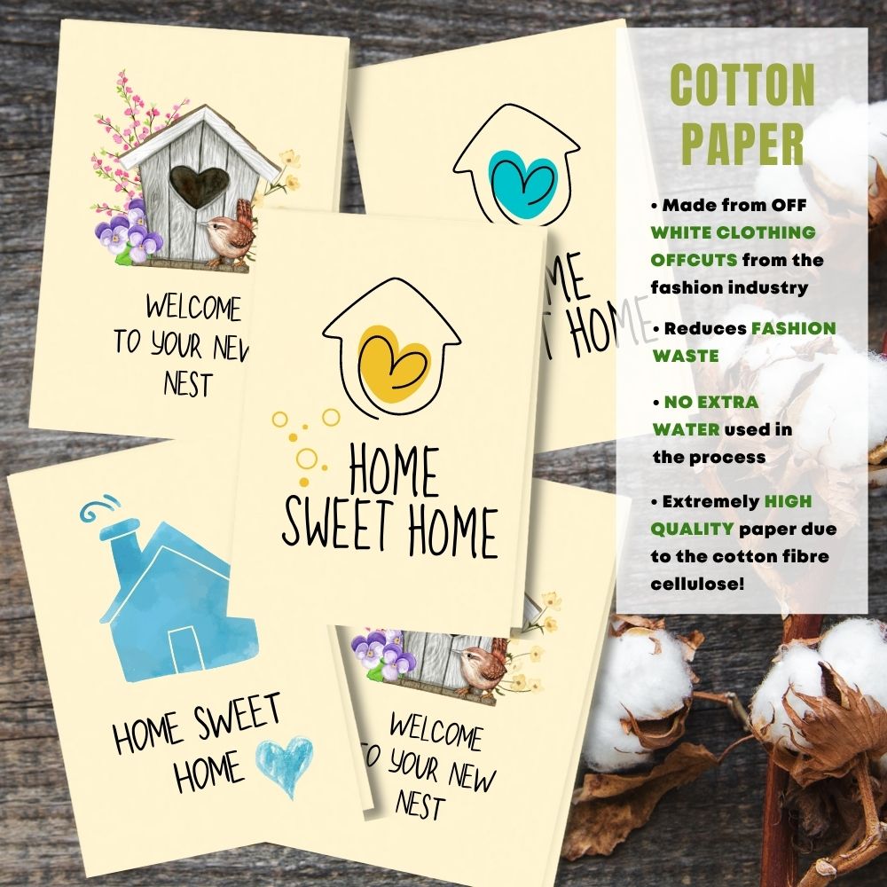 Mixed Pack of 5 New Home Card made with cotton pulp