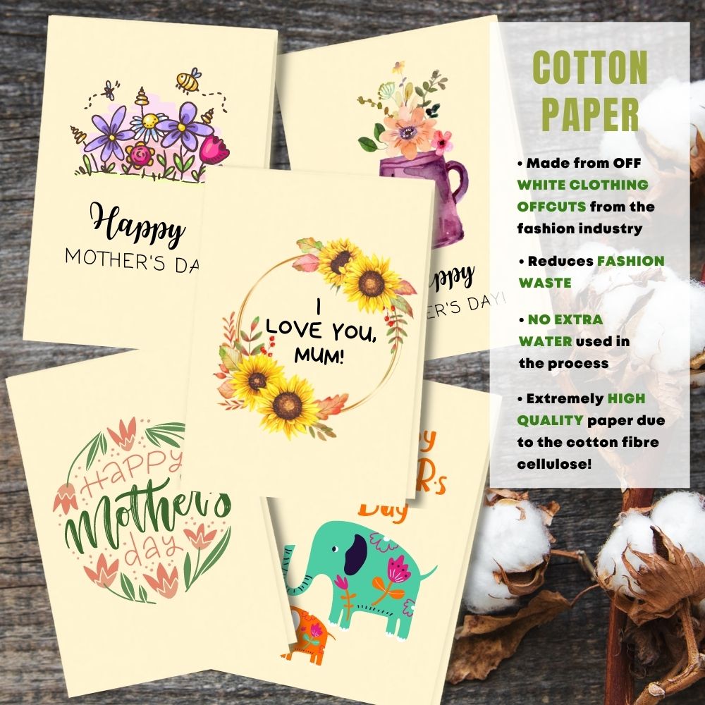 Mixed Pack of 5 Mothers Day Card made with cotton pulp