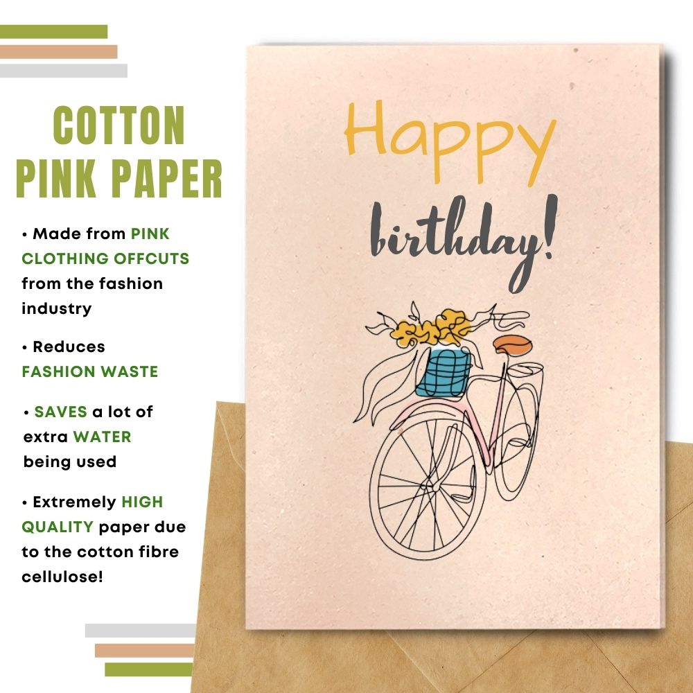 greeting card made with cotton waste pink