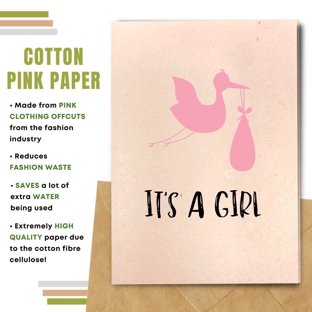 greeting card made with cotton waste pink