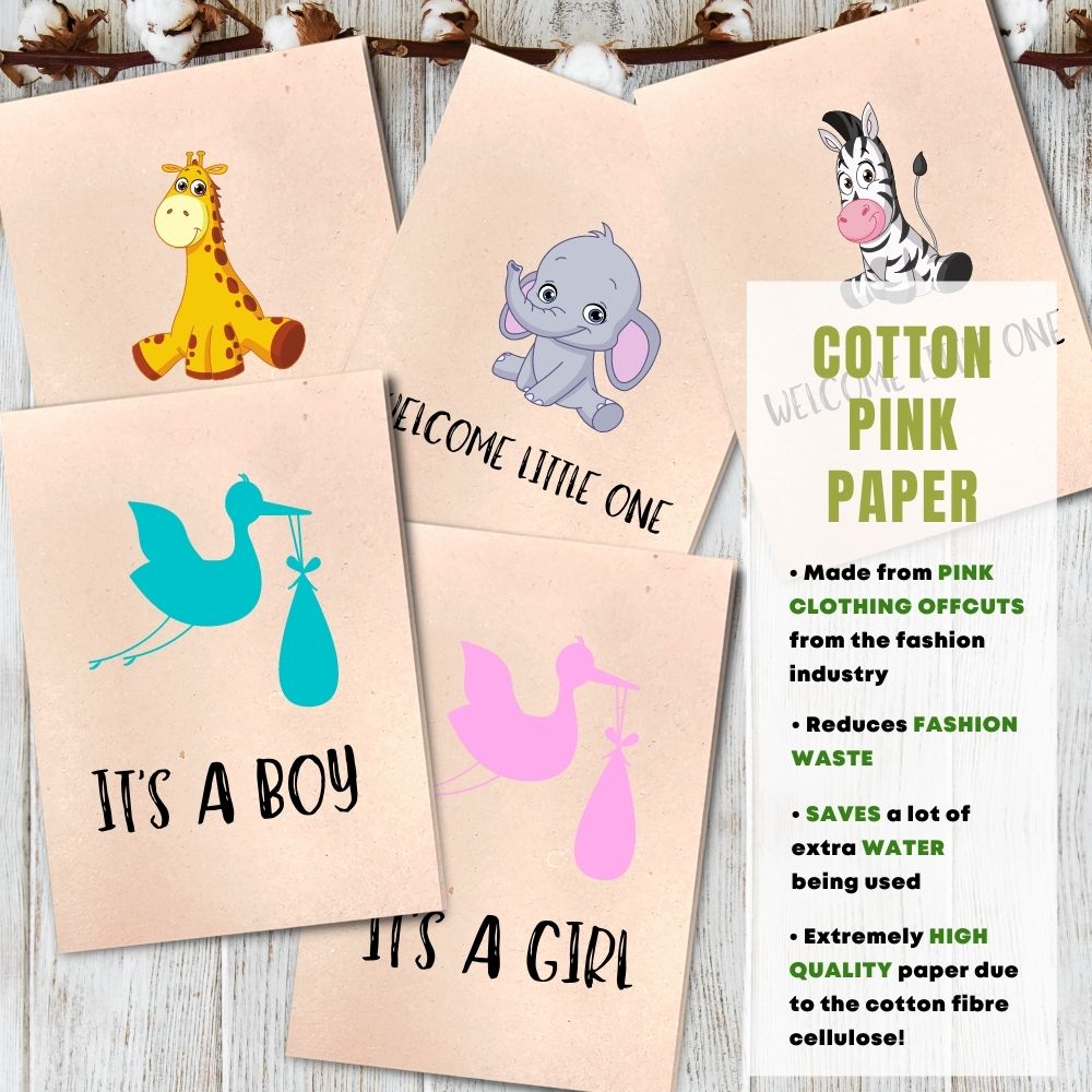 Mixed Pack of 5 New Baby Card made with cotton waste pink