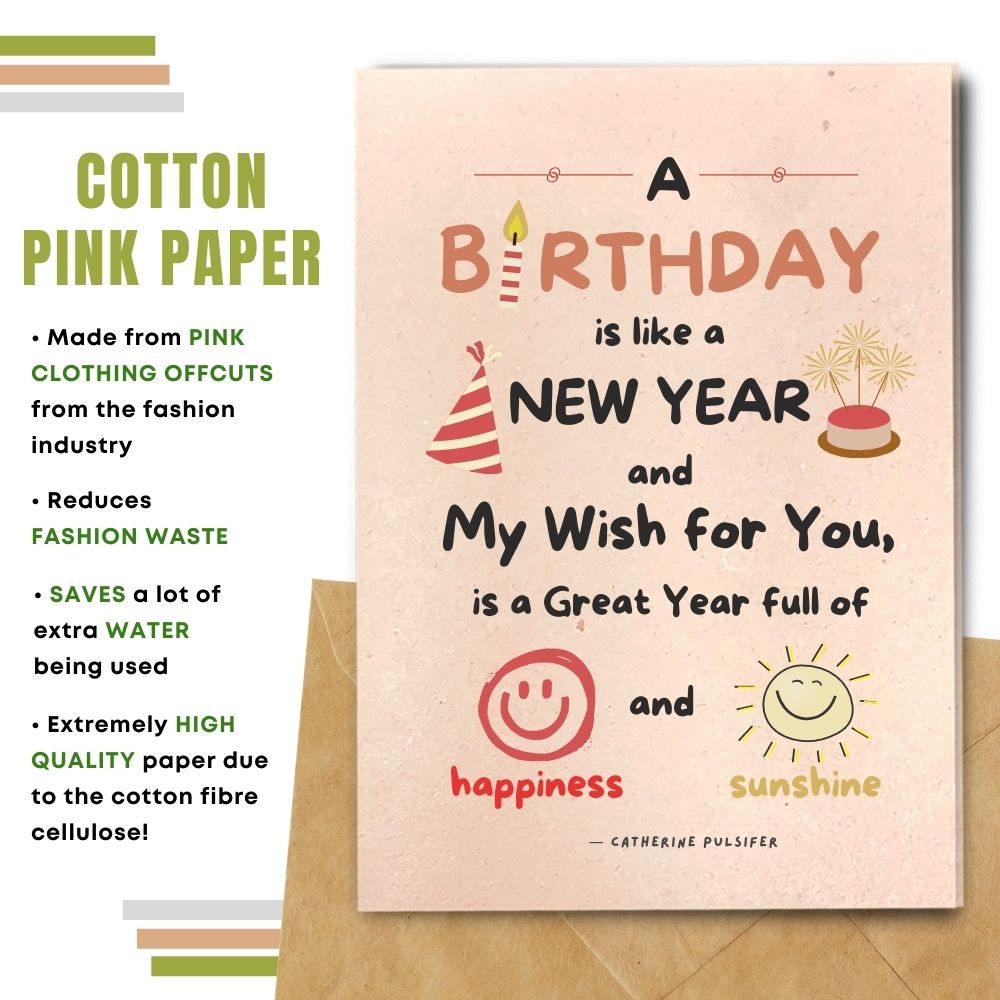  handmade birthday card made with cotton waste pink