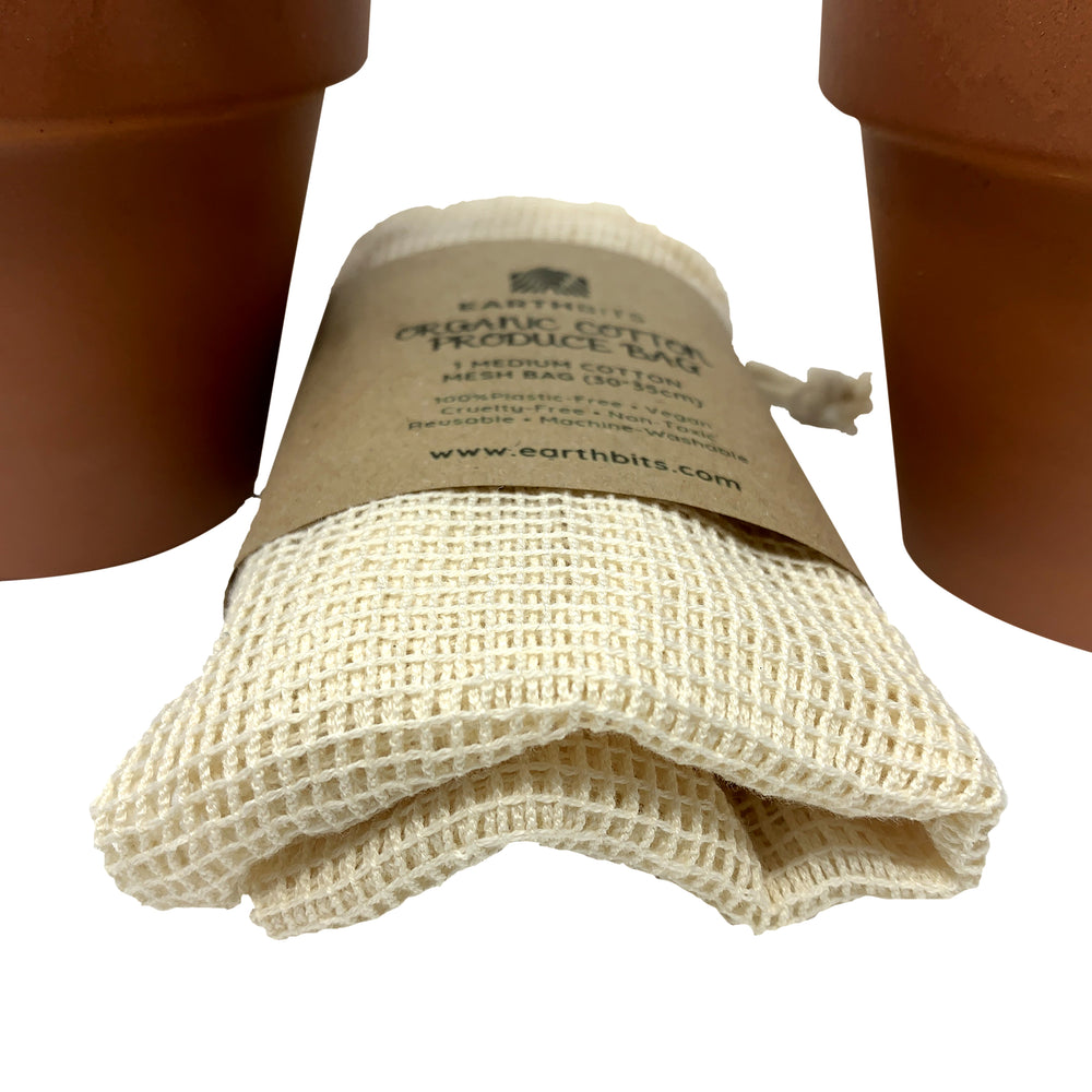Organic Cotton Produce Bag, Mesh Cotton With Drawstring, Medium