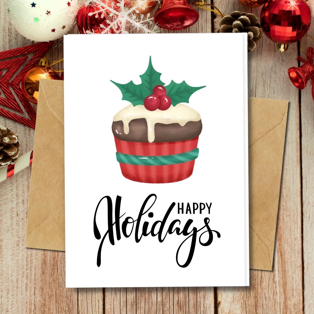 handmade christmas card with cupcake and cherries design