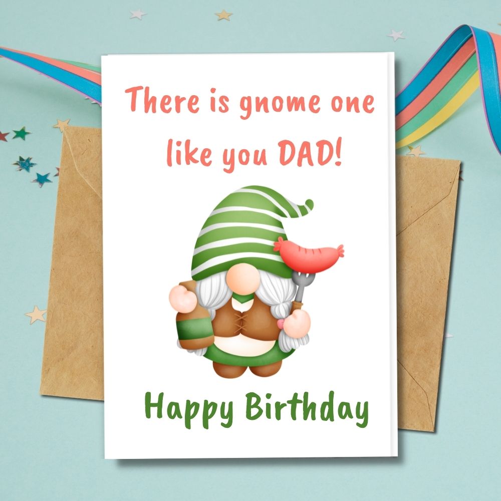 handmade birthday card for dad with gnome design made of eco friendly paper