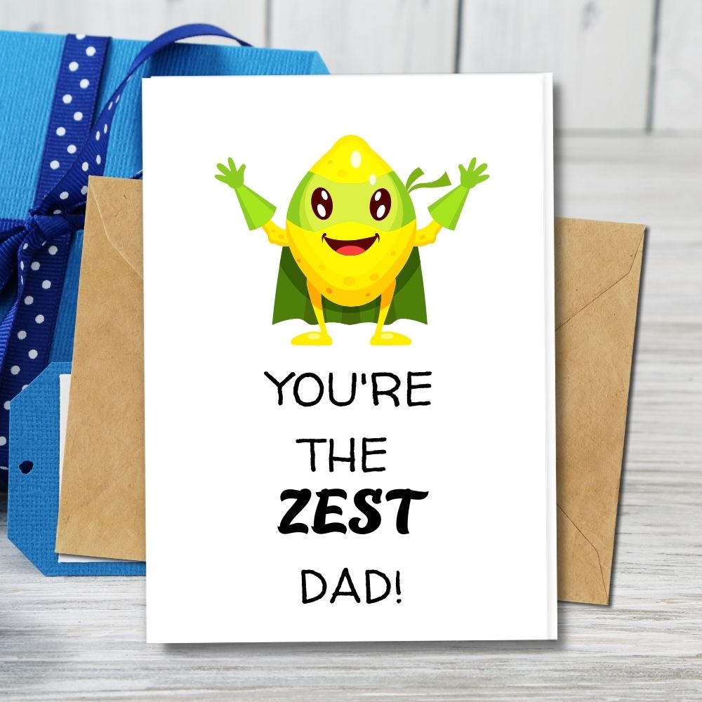 A cute lemon zest in a hero costume design for father's day cards