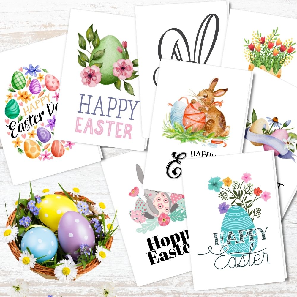 handmade happy easter day cards in a mixed prints available in pack of 5 and 8