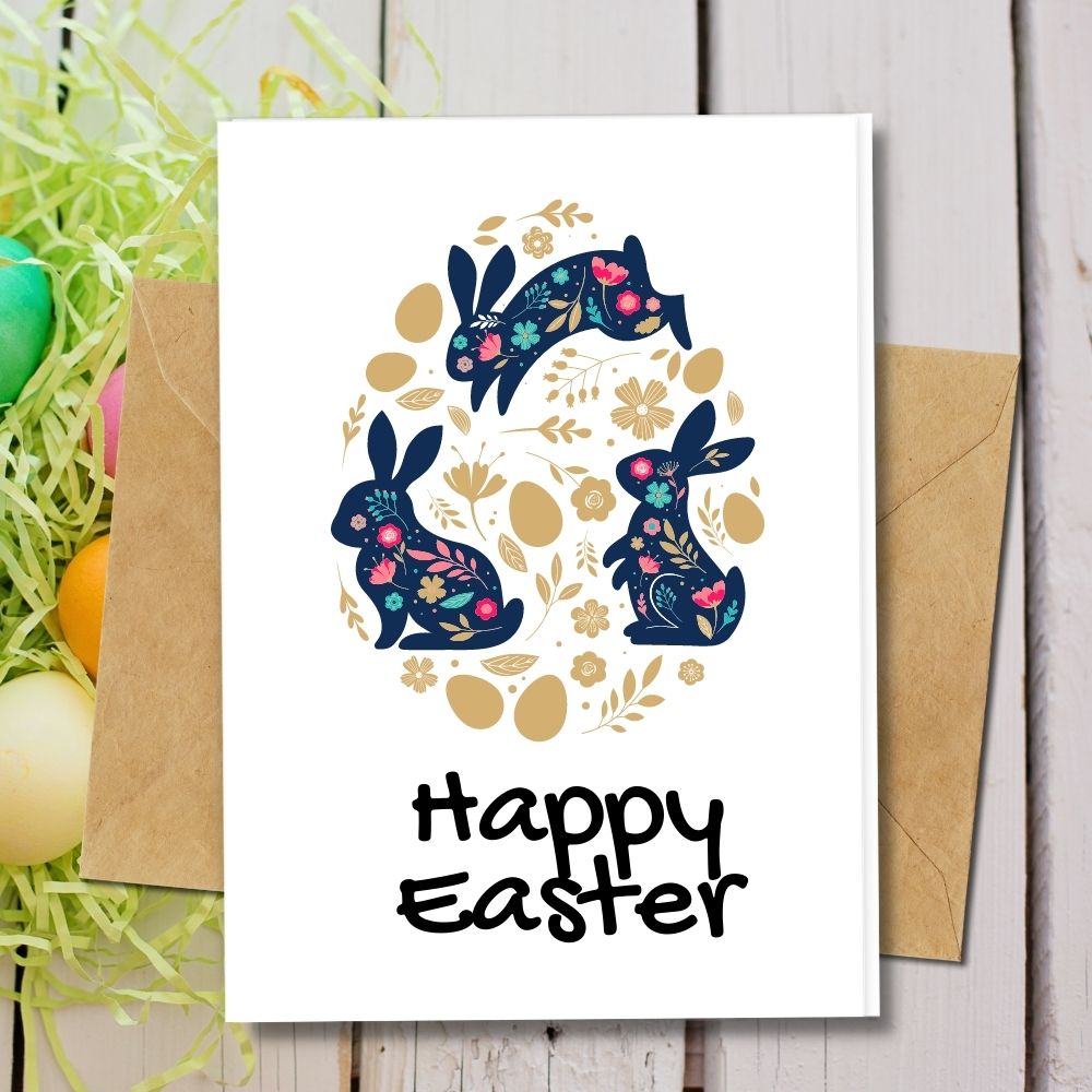 Handmade easter cards, bunny hopping in egg shape design