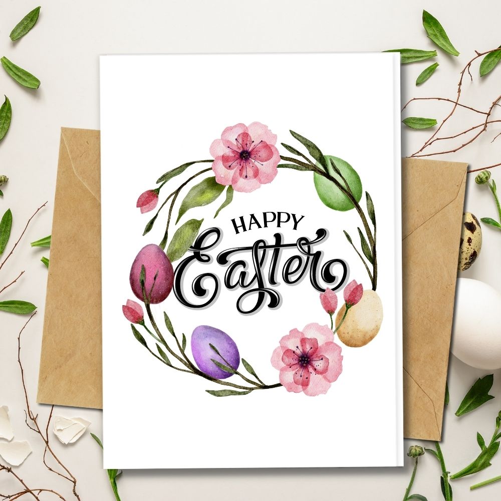 handmade happy easter day cards with a flower garland designs