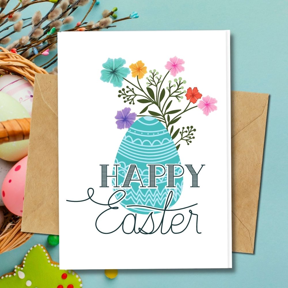 handmade easter cards made of eco friendly papers with a cute blue eggs and flowers