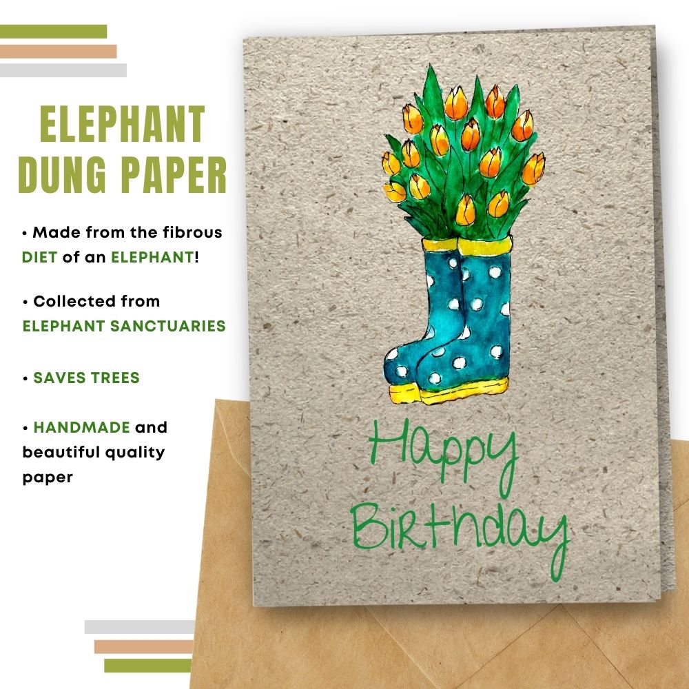 handmade birthday card made with elephant poo