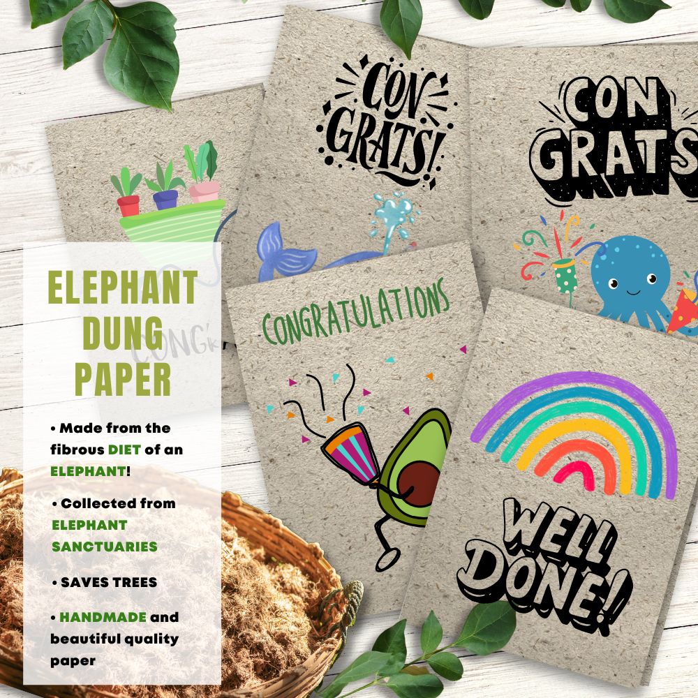 mixed pack of 5 congratulation cards made with elephant poo