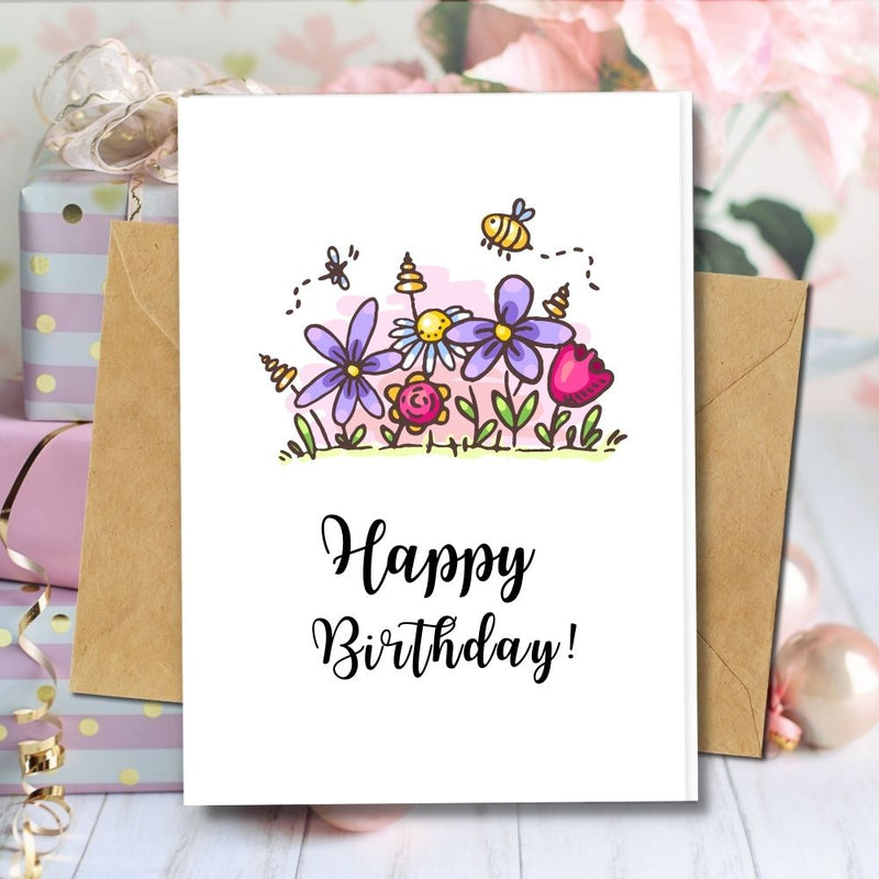 Happy Birthday Flowers Greeting Card (6 Pack)