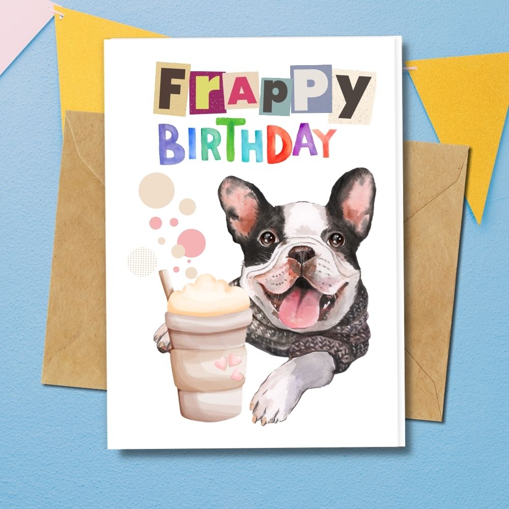 handmade eco friendly birthday card with a cute frappy puppy cards 