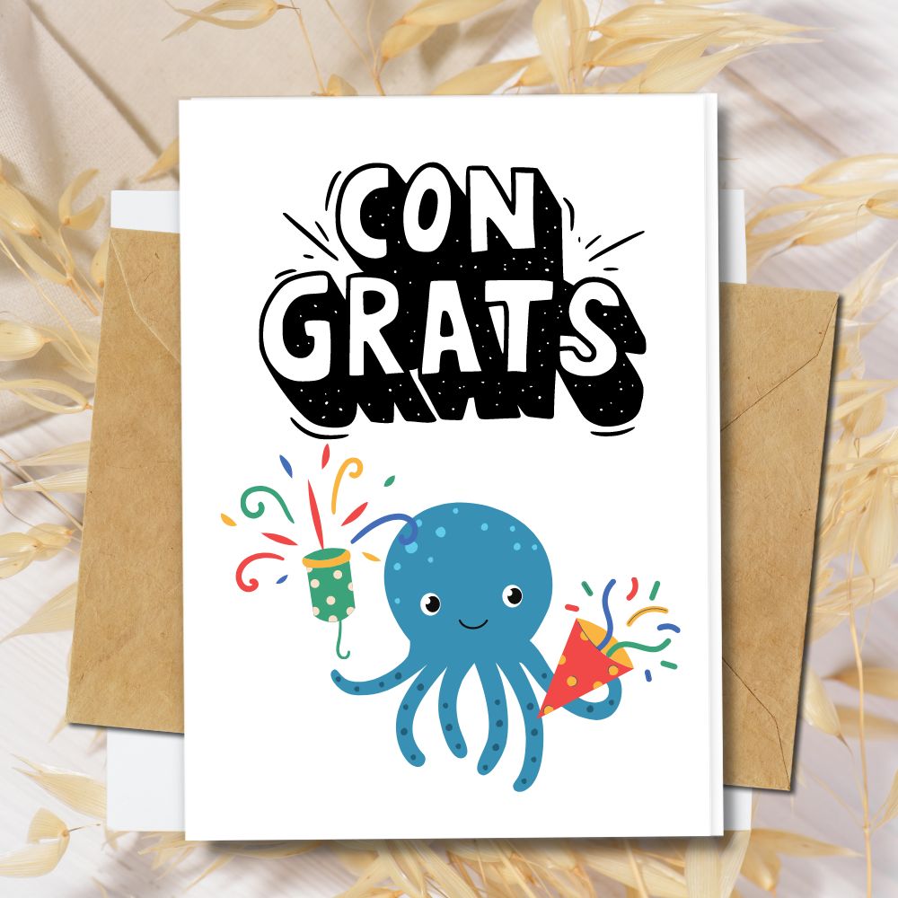 Congratulation Card handmade and eco friendly paper with an Octopus design