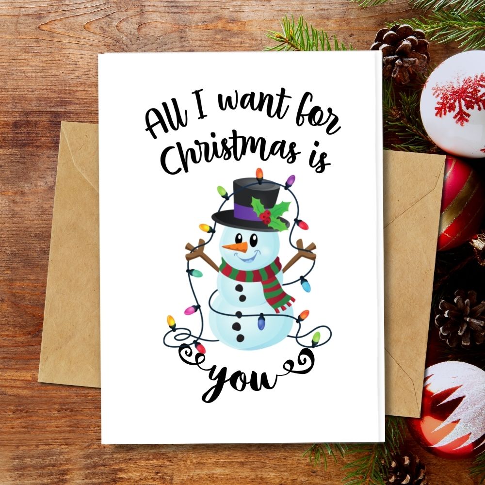 cute handmade cards, Happy Snowman design, seeded paper greeting card that can be planted and turn into flowers, christmas eco friendly card