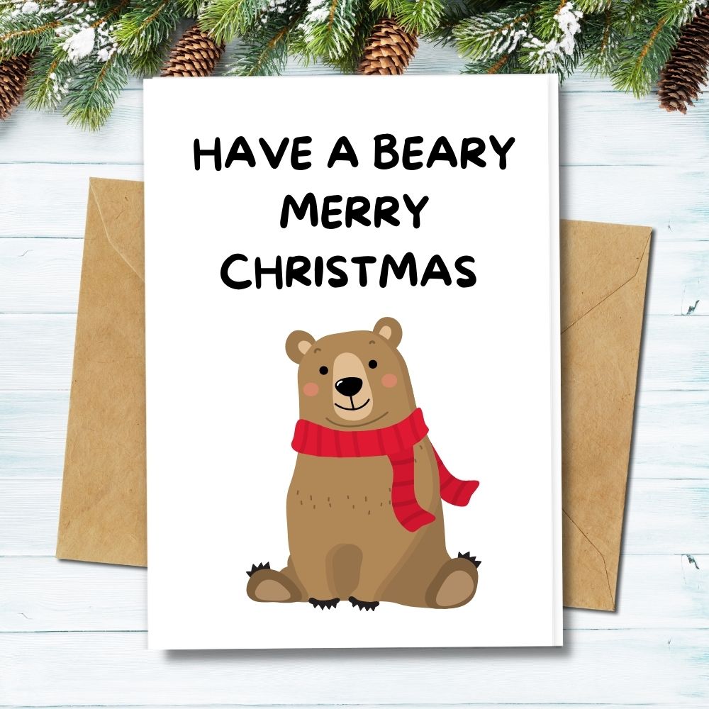 handmade christmas cards, funny christmas card with bear design, have a beary merry christmas
