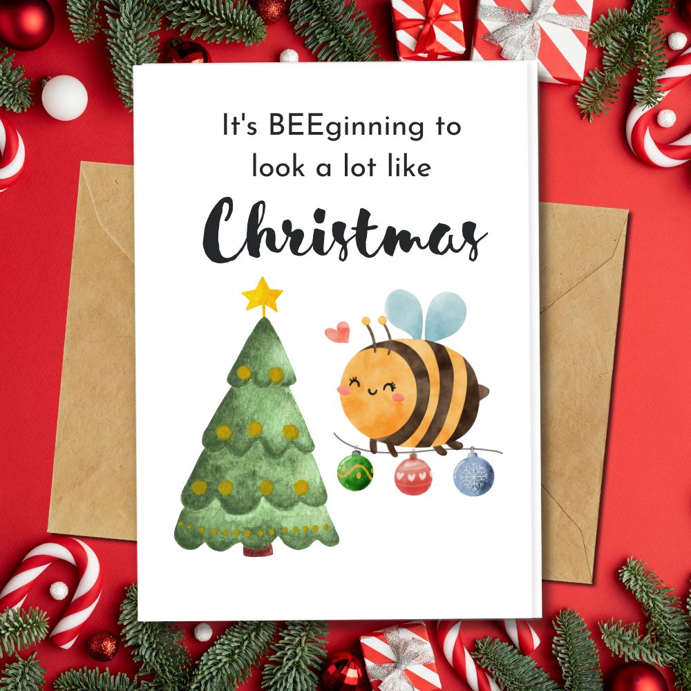 Handmade Christmas Card bee and christmas ornament design 