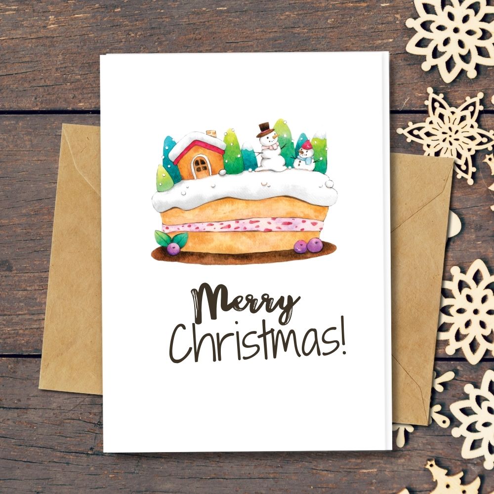 Handmade Christmas Cards, Christmas Cake design with Snowman, Cute Christmas Cards