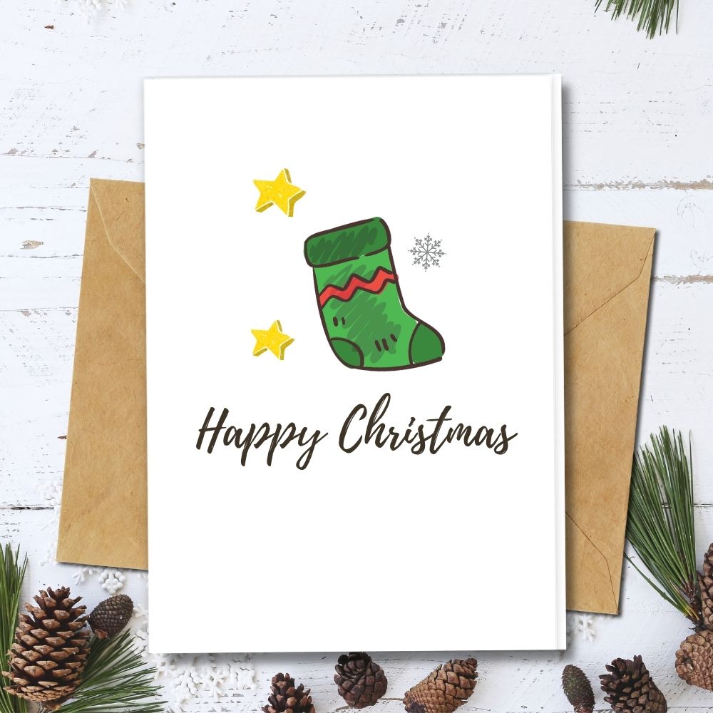 Christmas Green Sock, Handmade Christmas Cards, Cute cards