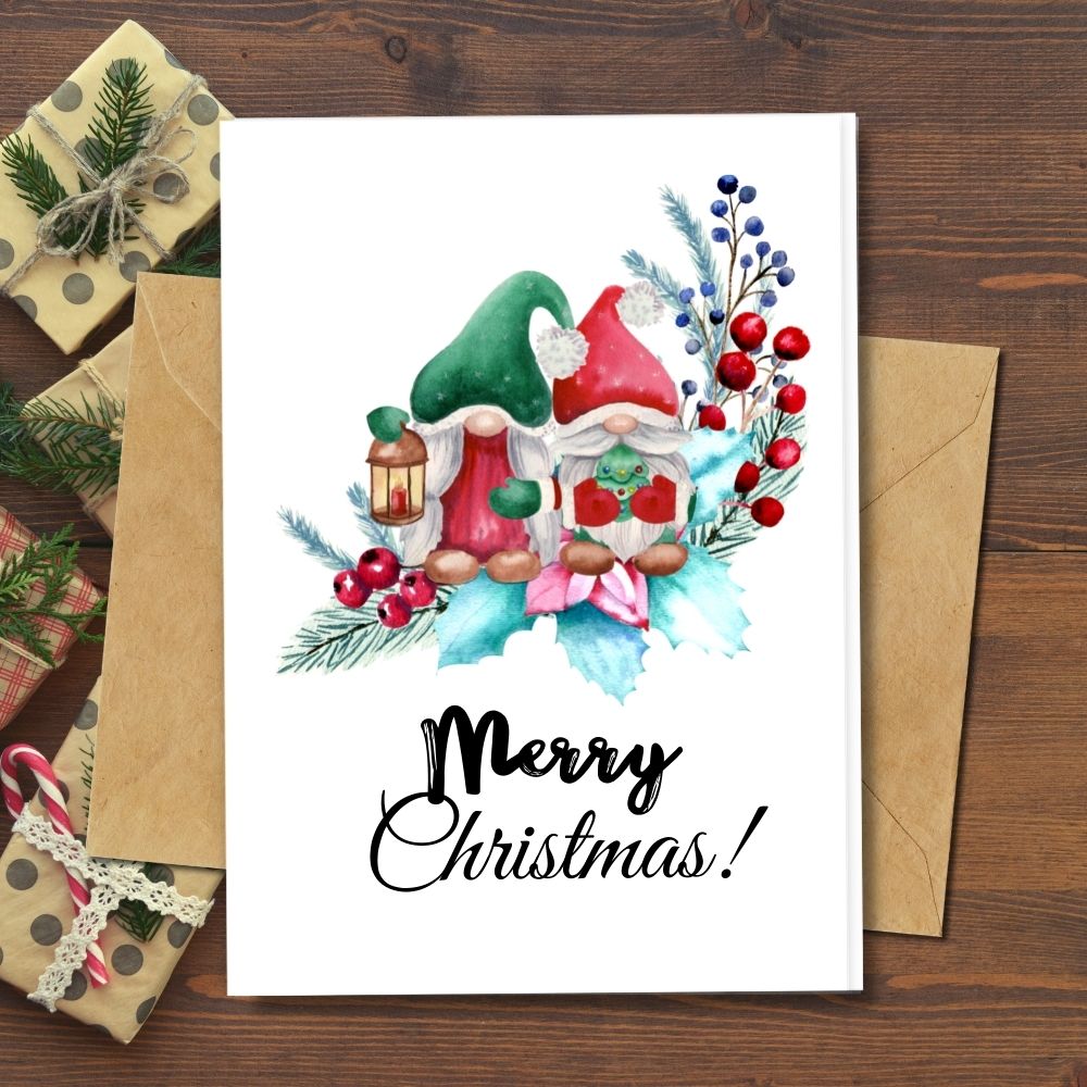 Eco friendly Christmas card with couple Gnomes