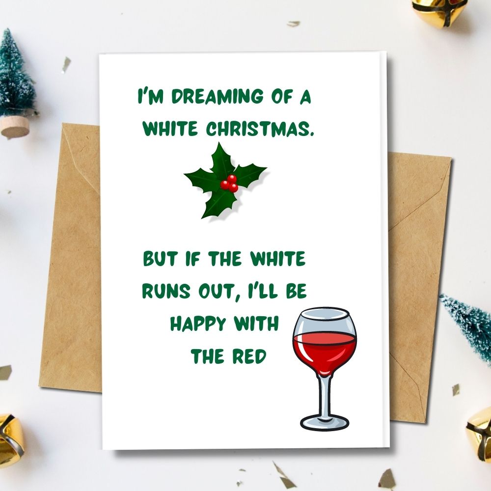 handmade funny christmas cards, red wine christmas design, lemongrass paper, coffee paper, coconut husk paper