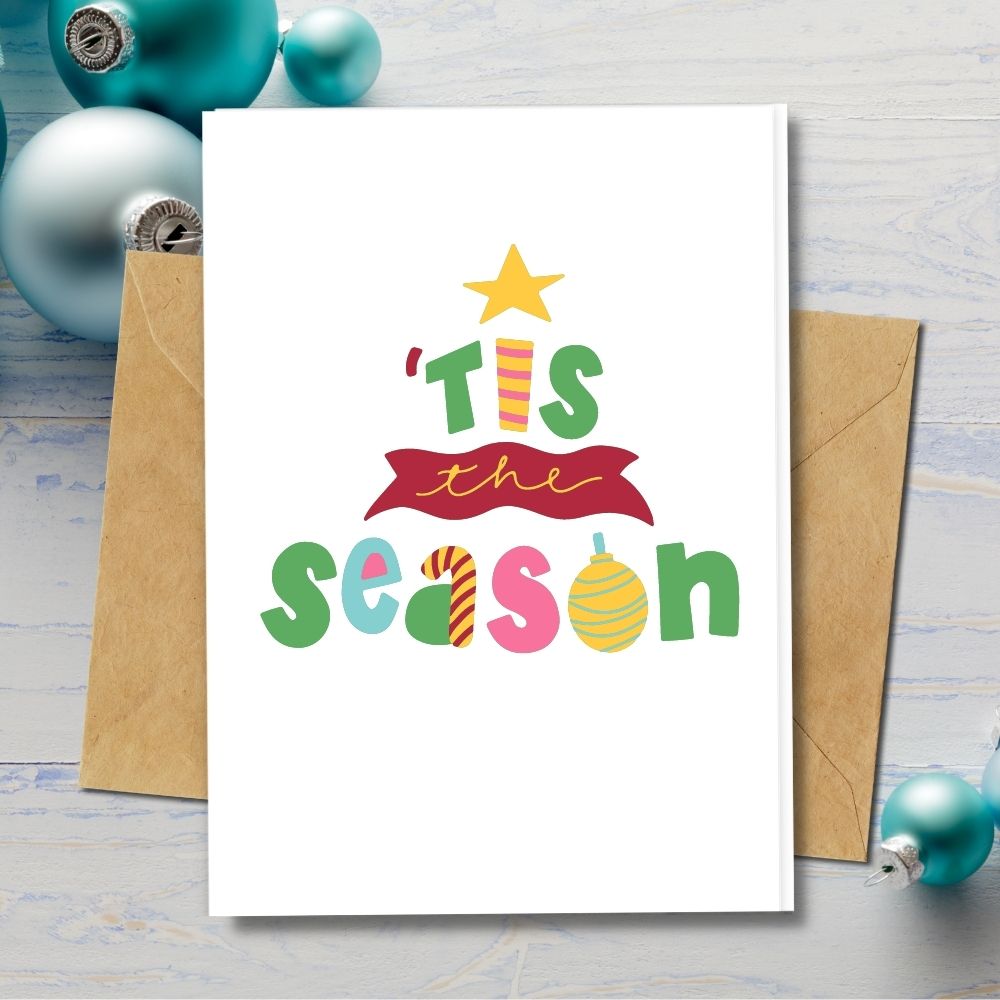 Tis the Season christmas card design, eco friendly handmade christmas cards