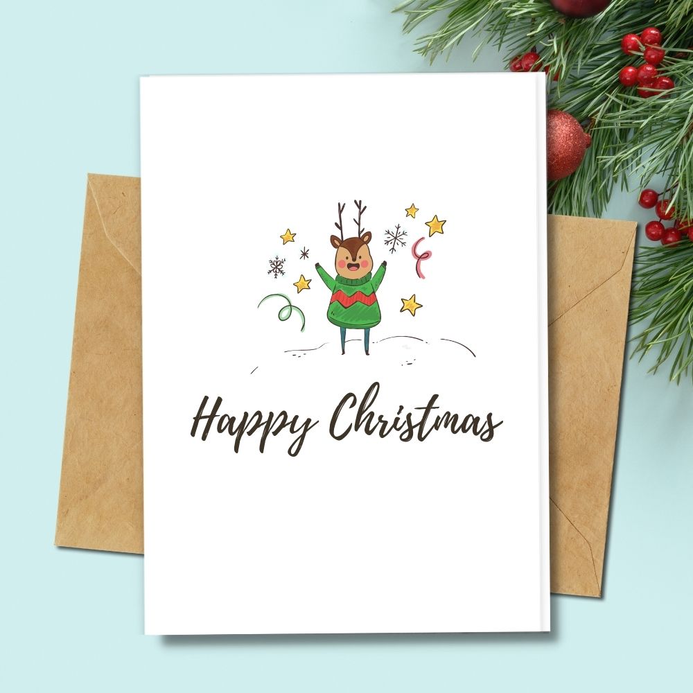 Handmade Cards, Christmas Reindeer greeting card made with 100% recycled paper