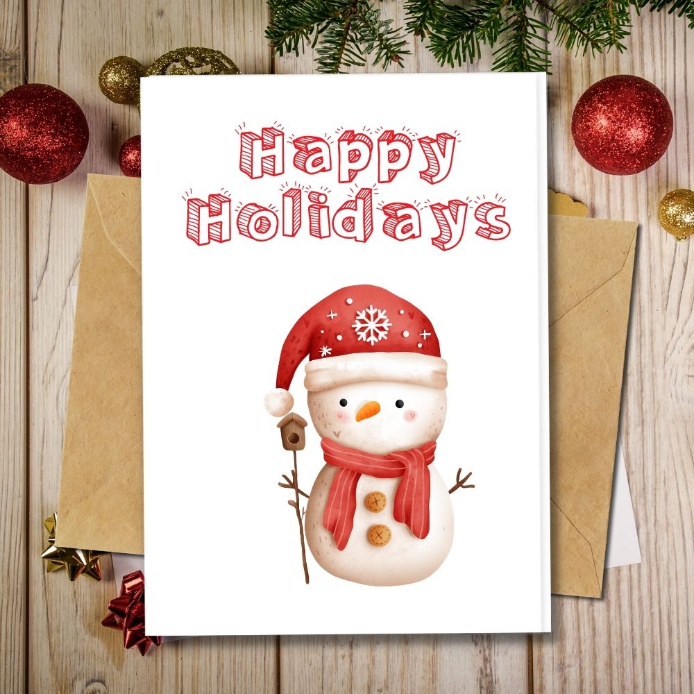 eco friendly handmade christmas, red snow santa in red hat happy holidays design
