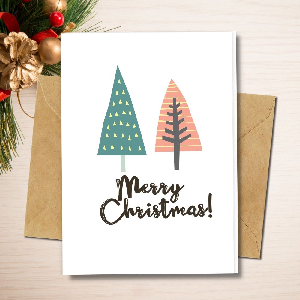 Eco friendly Merry Christmas Card with minimalist christmas tree